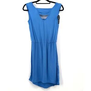 LA Made Blue Sleeveless Keyhole Front Drape Back Lightweight Elastic Mini Dress